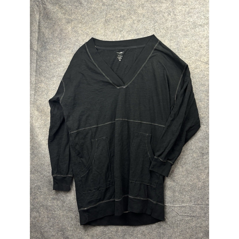 Natural Life Tunic Top Size M Black Jersey Knit Pockets 100% Cotton V-Neck Boho